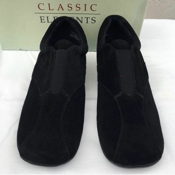 Classic Elements Womens Toby Black Suede Square Toe Slip On Shoe Size 7.5 Retro - Picture 1 of 14